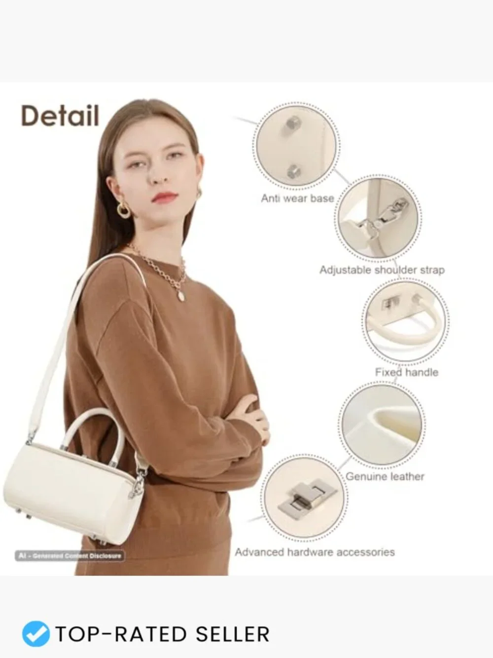 Structured Leather Crossbody Bag Dual Straps Work Tote Minimalist Women's Purse